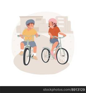 Cycling fun isolated cartoon vector illustration. Group of smiling kids riding bicycles and having fun together, happy childhood, active lifestyle, physical activity vector cartoon.. Cycling fun isolated cartoon vector illustration.