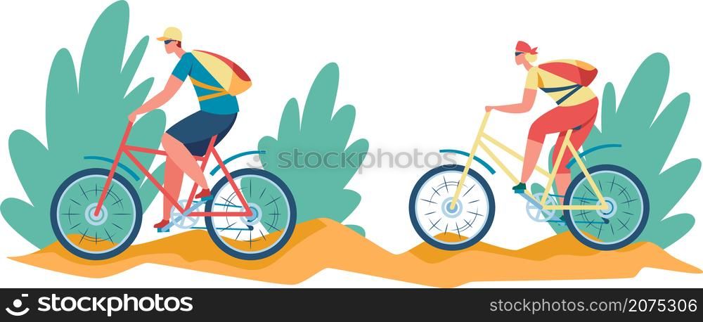 Cycling trip on weekend, activity outdoor rest. Trip bike outdoor, illustration of bicycle recreation activity, weekend vacation. Cycling trip on weekend, activity outdoor rest
