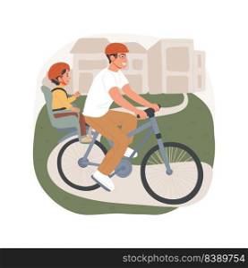 Cycling with kids isolated cartoon vector illustration. Father cycling with kid, biking with child to kindergarten, toddler sitting in a bike seat, early childhood, lifestyle vector cartoon.. Cycling with kids isolated cartoon vector illustration.