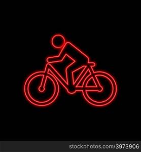 Cyclist neon sign. Bright glowing symbol on a black background. Neon style icon.