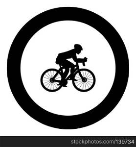 Cyclist on bike silhouette icon black color in round circle vector illustration