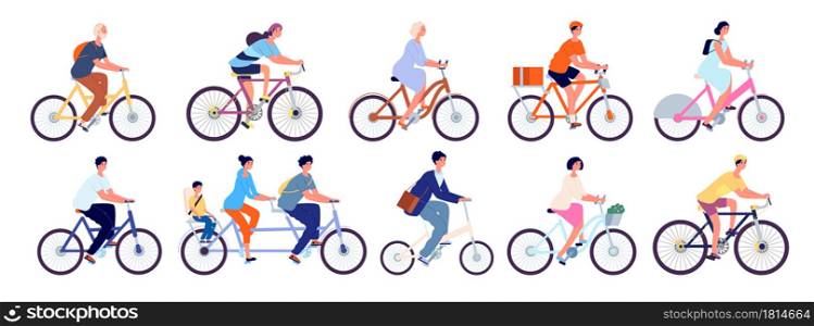 Cyclists characters. Fun active woman, cyclist ride bicycle outdoor. Fun leisure, isolated happy girl rider and person bike utter vector set. Bike sport exercise, lifestyle ride activity illustration. Cyclists characters. Fun active woman, cyclist ride bicycle outdoor. Fun leisure, isolated cute happy girl rider and person on bike utter vector set