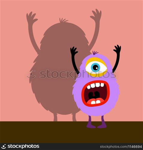 Cyclops violet monster with shadow on pink, vector illustration. Cyclops violet monster with shadow