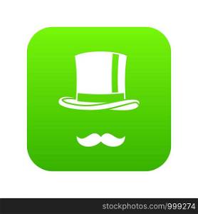 Cylinder and moustaches icon digital green for any design isolated on white vector illustration. Cylinder and moustaches icon digital green