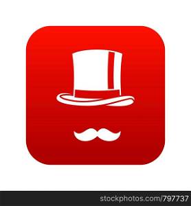 Cylinder and moustaches icon digital red for any design isolated on white vector illustration. Cylinder and moustaches icon digital red