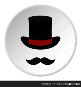 Cylinder and moustaches icon in flat circle isolated vector illustration for web. Cylinder and moustaches icon circle
