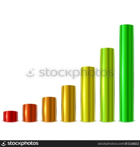 Cylinder glossy metallic graph bars vector template isolated on white background.
