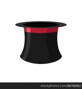 Cylinder magicians on a white background. Black Hat Topper with Red Ribbon. Old headdress for men. Vector illustration.&#xA;
