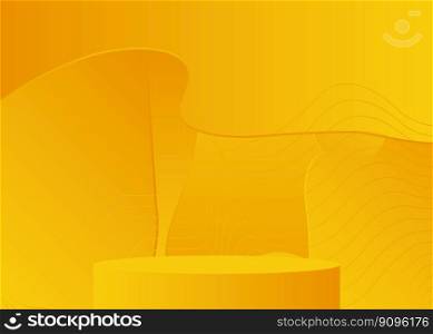 Cylinder mockup product display. Yellow futuristic stage showcase for presentation. Abstract Sci-fi vector 3D room, pedestal podium. Minimal geometric forms, empty scene.