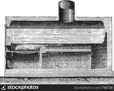 Cylindrical boiler, vintage engraved illustration. Industrial encyclopedia E.-O. Lami - 1875.