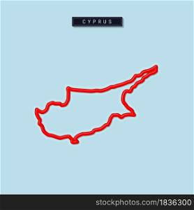 Cyprus bold outline map. Glossy red border with soft shadow. Country name plate. Vector illustration.. Cyprus bold outline map. Vector illustration