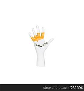 Cyprus flag and hand on white background. Vector illustration.. Cyprus flag and hand on white background. Vector illustration