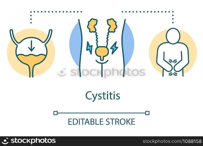 Cystitis concept icon. Urinary tract infection idea thin line illustration. Genitourinary system. Uti, disease, healthcare. Ill, pain. Vector isolated outline drawing. Editable stroke