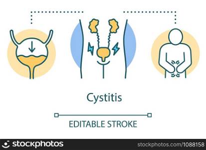 Cystitis concept icon. Urinary tract infection idea thin line illustration. Genitourinary system. Uti, disease, healthcare. Ill, pain. Vector isolated outline drawing. Editable stroke