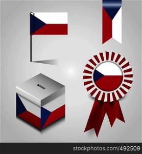 Czech Republic Country Flag place on Vote Box, Ribbon Badge Banner and map Pin. Vector EPS10 Abstract Template background