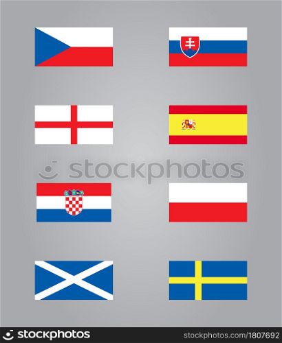 Czech Republic, Croatia Portugal, England flag vector set. A sign of Sweden, Scotland. Symbol of Poland, Spain, Slovakia. Czech Republic, Croatia Portugal, England flag vector set. A sign of Sweden, Scotland.