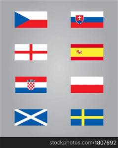 Czech Republic, Croatia Portugal, England flag vector set. A sign of Sweden, Scotland. Symbol of Poland, Spain, Slovakia. Czech Republic, Croatia Portugal, England flag vector set. A sign of Sweden, Scotland.