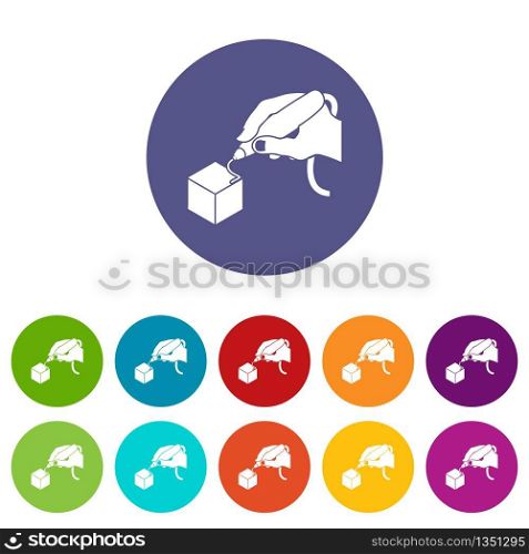 D hand printing icons color set vector for any web design on white background. D hand printing icons set vector color