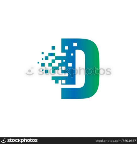 D Initial Letter Logo Design with Digital Pixels in Gradient Colors