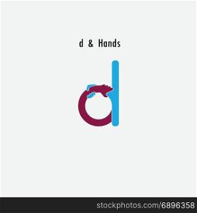 d- Letter abstract icon and hands logo design vector template.Business offer and partnership symbol.Hope and help concept.Support and teamwork sign.Corporate business and education logotype symbol.Vector illustration