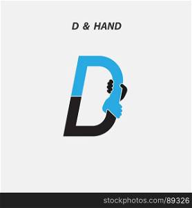 D - Letter abstract icon & hands logo design vector template.Itaic style.Business offer,partnership symbol.Hope,help concept.Support,teamwork sign.Corporate business & education logotype symbol.Vector illustration