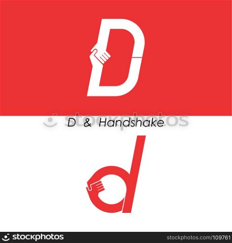 D - Letter abstract icon & hands logo design vector template.Teamwork and Partnership concept.Business offer and Deal symbol.Vector illustration
