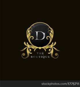 D Letter Golden Circle Shield Luxury Boutique Logo, vector design concept for initial, luxury business, hotel, wedding service, boutique, decoration and more brands.