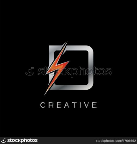 D Letter Logo, Abstract Techno Thunder Bolt Vector Template Design.