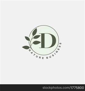 D Letter Logo Circle Nature Leaf, vector logo design concept botanical floral leaf with initial letter logo icon for nature business.
