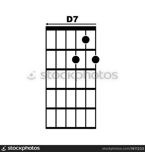 D7 guitar chord icon. Basic guitar chord vector illustration symbol design