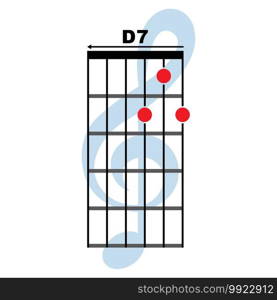 D7  guitar chord icon. Basic guitar chord vector illustration symbol design
