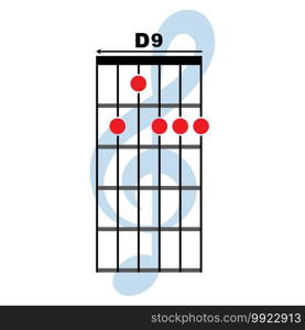 D9  guitar chord icon. Basic guitar chord vector illustration symbol design