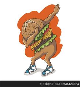 Dabbing dance hamburger vector illustration