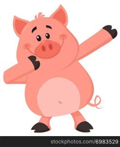 Dabbing Pig Cartoon Character. Vector Illustration Flat Design Isolated On White Background