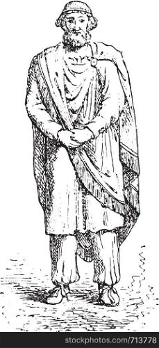 Dacian king or Sarmatian, vintage engraved illustration.