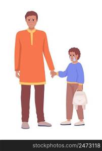Dad holding crying son hand semi flat color vector characters. Asylum seekers. Hopeless figures. Full body people on white. Simple cartoon style illustration for web graphic design and animation. Dad holding crying son hand semi flat color vector characters