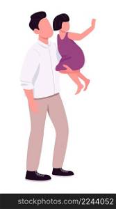 Dad holding daughter semi flat color vector character. Standing figure. Full body person on white. Family leisure simple cartoon style illustration for web graphic design and animation. Dad holding daughter semi flat color vector character