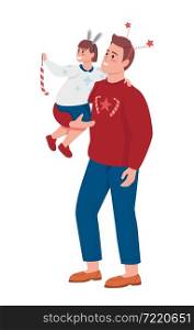 Dad with son decorate semi flat color vector characters. Posing figures. Full body people on white. Christmas isolated modern cartoon style illustration for graphic design and animation. Dad with son decorate semi flat color vector characters