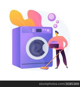 Dads and housework abstract concept vector illustration. Dad doing housework, chores at home, father son daughter folding clothes, fun cooking, cleaning together, wash dishes abstract metaphor.. Dads and housework abstract concept vector illustration.