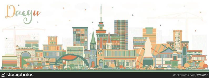 Daegu South Korea City Skyline with Color Buildings. Vector Illustration. Business Travel and Tourism Concept with Historic and Modern Architecture. Daegu Cityscape with Landmarks.
