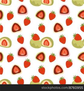 Daifuku seamless pattern vector. Daifuku and strawberries on white background. Daifuku is Japanese desserts. Vector illustration