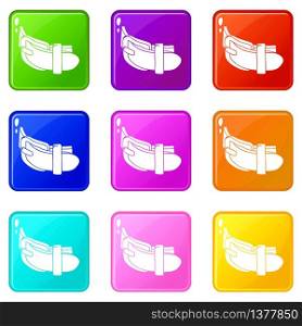 Daily belt icons set 9 color collection isolated on white for any design. Daily belt icons set 9 color collection
