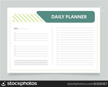 Daily business planner worksheet design template. Printable goal setting sheet. Editable time management sample. Scheduling page for organizing personal tasks. Arial Regular font used. Daily business planner worksheet design template