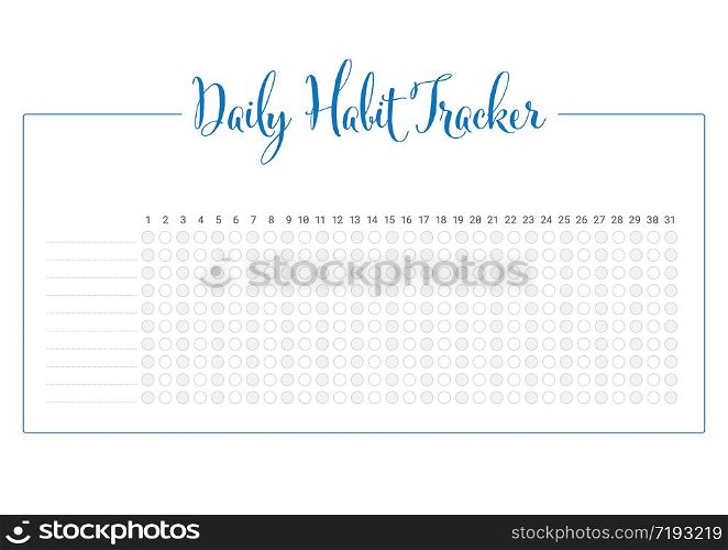 Daily habit tracker template for ten goals and one month