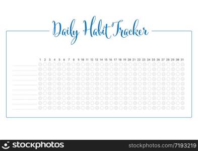Daily habit tracker template for ten goals and one month