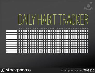 Daily habit tracker template for ten goals and one month - dark version with green accent