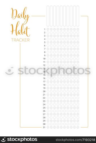 Daily habit tracker template for ten goals and one month. Minimalist hierarchy chart template
