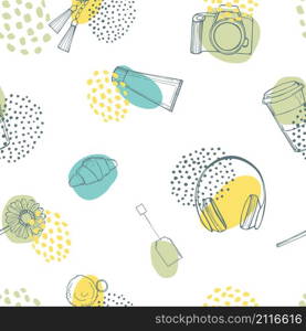 Daily life things. Vector seamless pattern