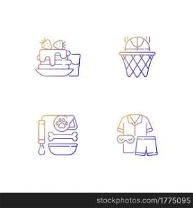Daily student routine gradient linear vector icons set. Breakfast pancakes. Basketball club. Backpack for school. Thin line contour symbols bundle. Isolated vector outline illustrations collection. Daily student routine gradient linear vector icons set