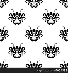 Dainty floral seamless pattern with decorative flower elements in black and white colors